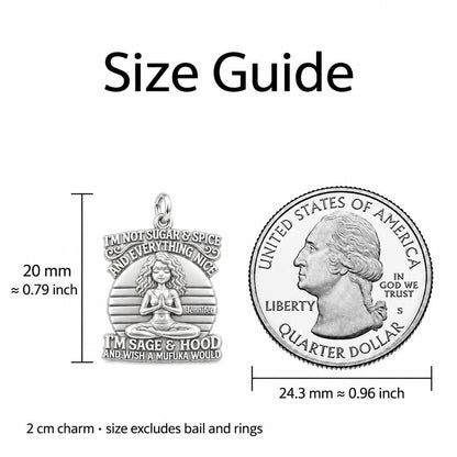 Sage and Hood Zen Charm Necklace Set – size guide, 13 mm charm next to a quarter