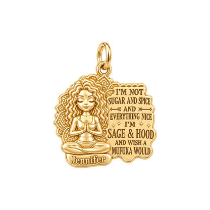Sage and Hood Zen Girl Charm Bracelet – Personalized Bestie Gift – 18K gold charm, front view