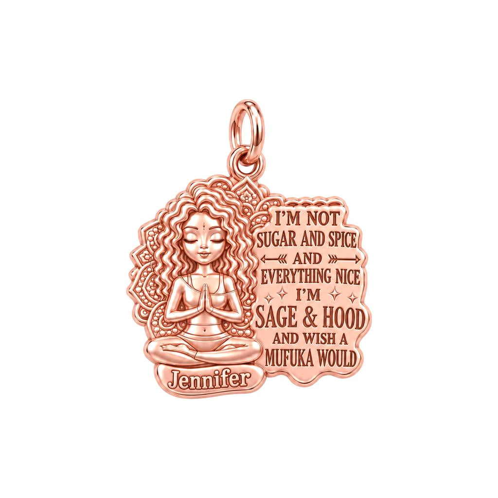 Sage and Hood Zen Girl Charm Bracelet – Personalized Bestie Gift – rose gold charm, front view