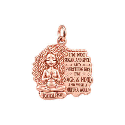 Sage and Hood Zen Girl Charm Bracelet – Personalized Bestie Gift – rose gold charm, front view