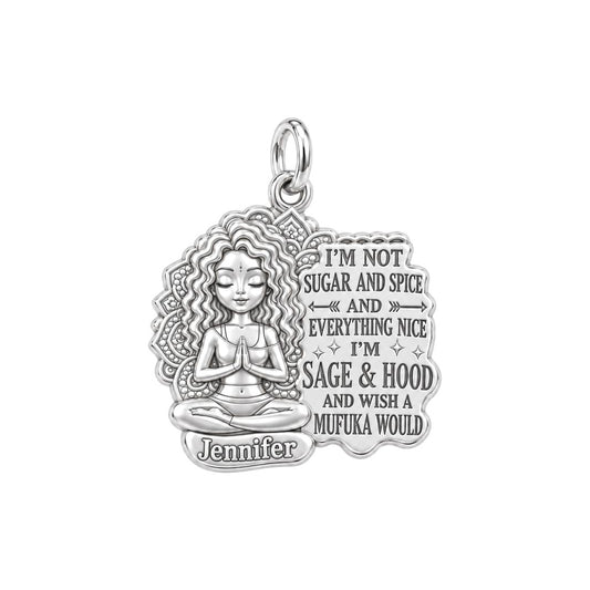 Sage and Hood Zen Girl Charm Bracelet – Personalized Bestie Gift – silver charm, front view