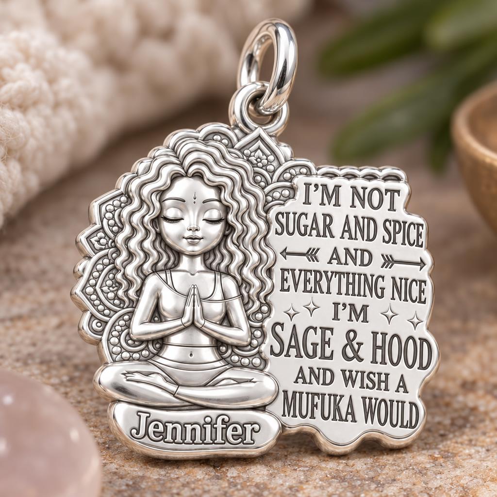 Sage and Hood Zen Girl Charm Bracelet – Personalized Bestie Gift – macro detail of the charm
