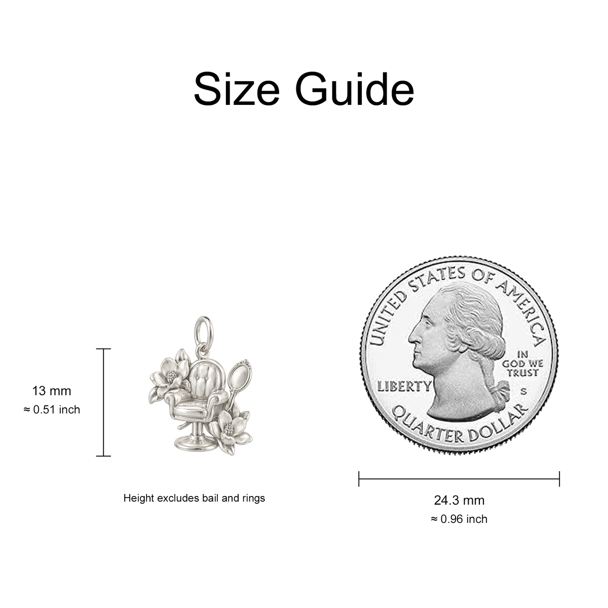 Salon Chair and Flowers Charm — Size Guide — 13 mm body excluding bail and rings — 50-works-silver-20260916-109