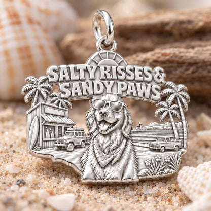 Salty Kisses Sandy Paws Charm Bracelet – Personalized Dog Mom Gift – macro detail of the charm