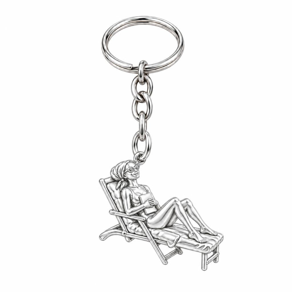 Santorini Terrace Escape Charm Keychain – silver, front view