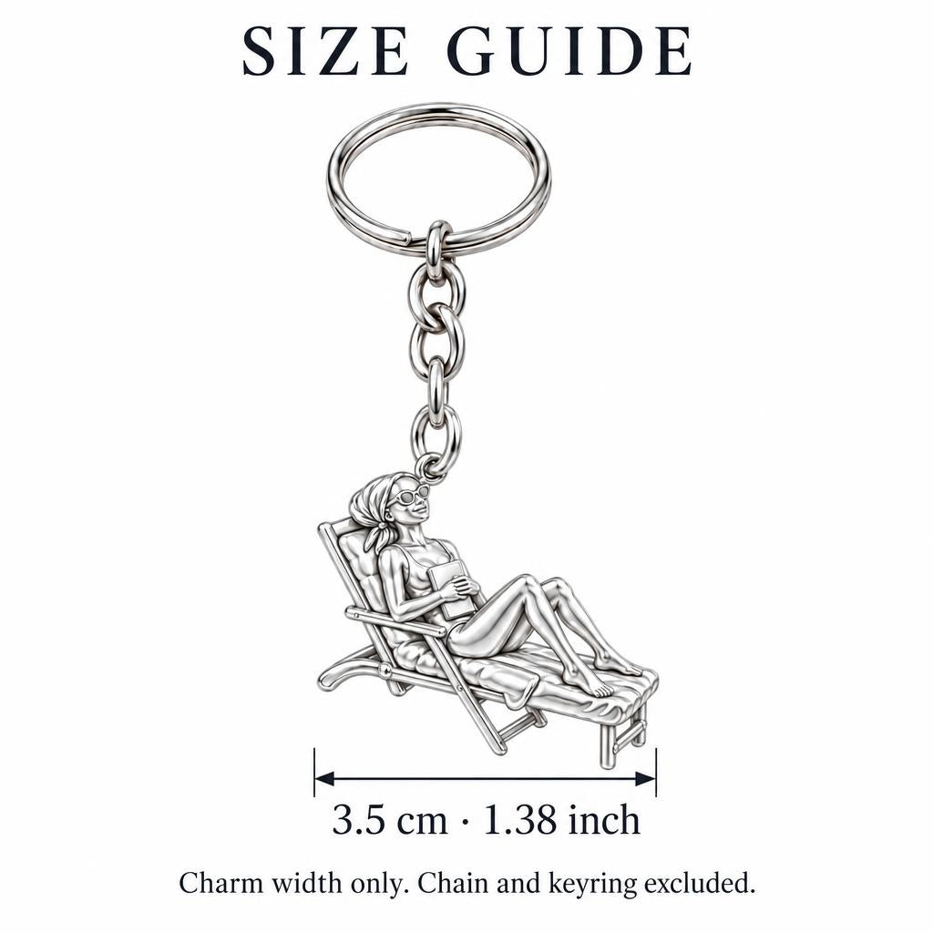 Santorini Terrace Escape Charm Keychain – size guide, 3.5 cm (1.38 in) charm, chain and keyring excluded