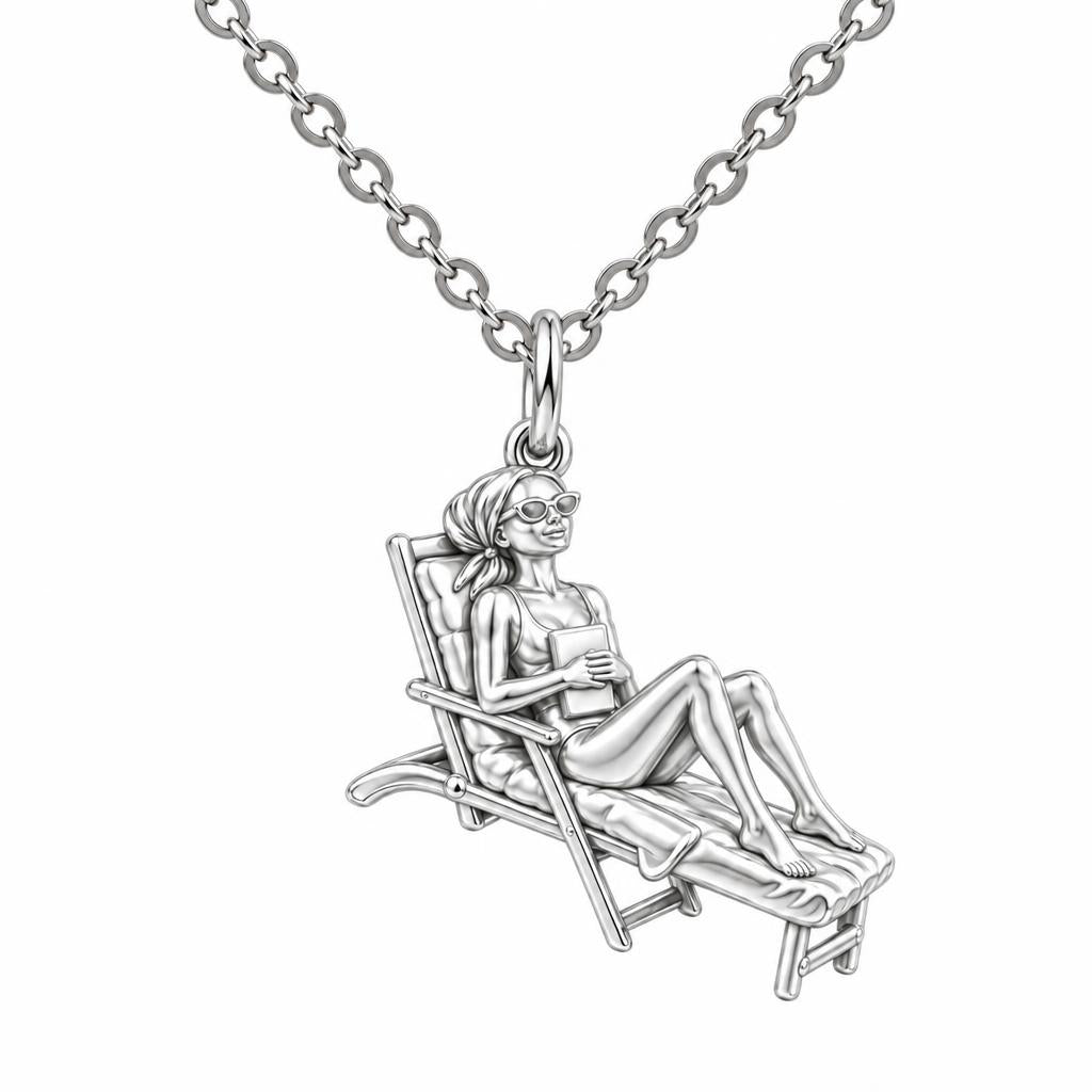 Santorini Terrace Escape Charm Necklace Set – silver, front view