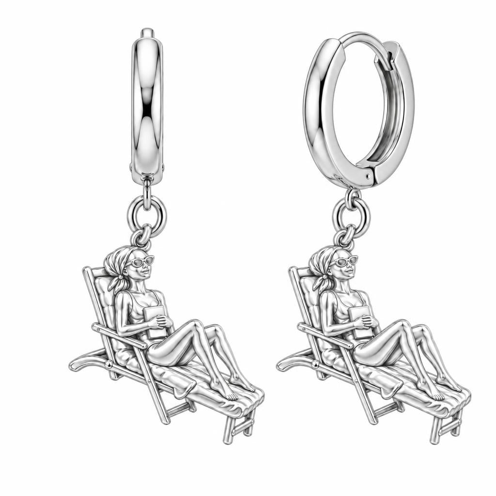 Santorini Terrace Escape Huggie Charm Earrings – silver, front view
