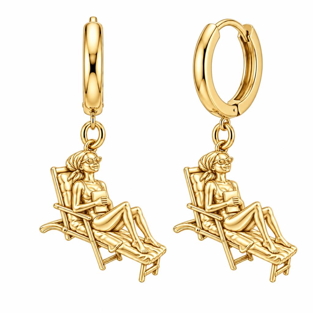 Santorini Terrace Escape Huggie Charm Earrings – 18K gold, front view