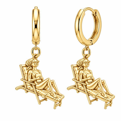 Santorini Terrace Escape Huggie Charm Earrings – 18K gold, front view