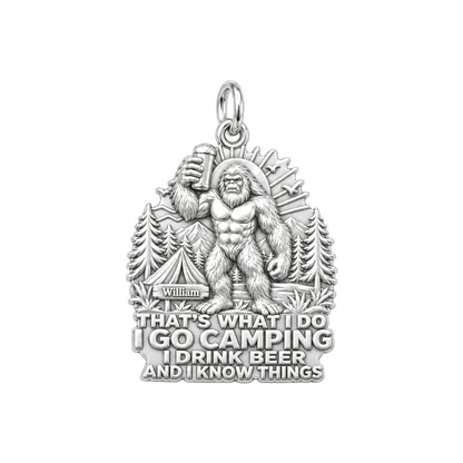 Sasquatch Camping & Beer Charm Bracelet – Personalized Dad Gift – silver plated 3 cm charm, front view
