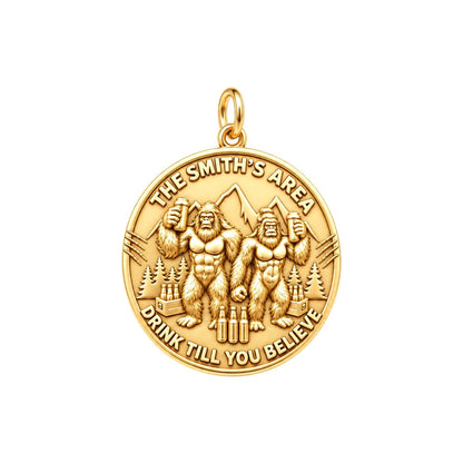 Sasquatch Cheers Charm Bracelet – Personalized Couple Gift – 18K gold plated 3 cm charm, front view
