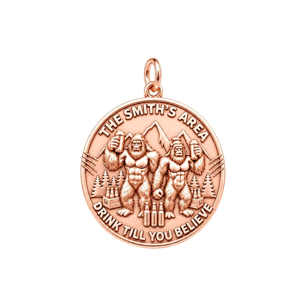 Sasquatch Cheers Charm Bracelet – Personalized Couple Gift – rose gold 3 cm charm, front view