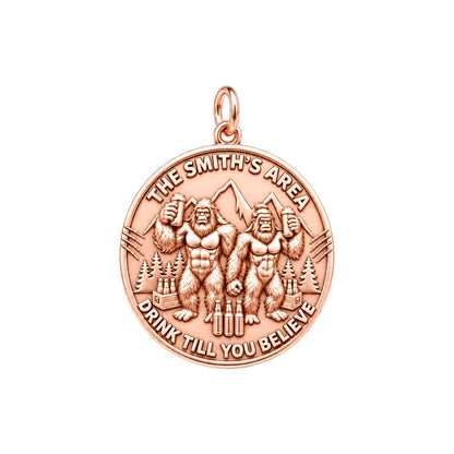 Sasquatch Cheers Charm Bracelet – Personalized Couple Gift – rose gold 3 cm charm, front view