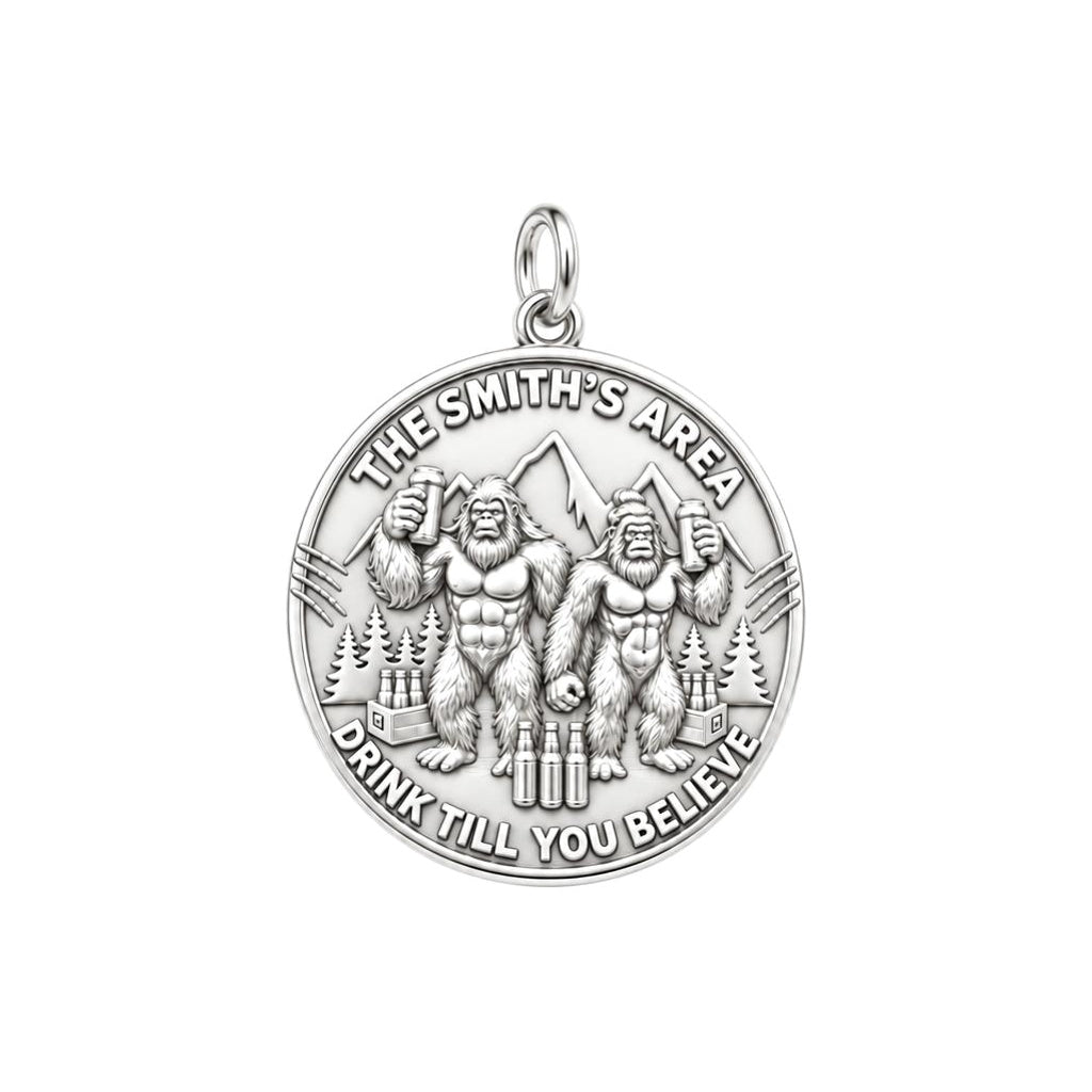 Sasquatch Cheers Charm Bracelet – Personalized Couple Gift – silver plated 3 cm charm, front view