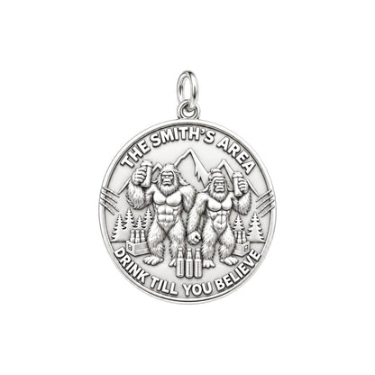 Sasquatch Cheers Charm Bracelet – Personalized Couple Gift – silver plated 3 cm charm, front view