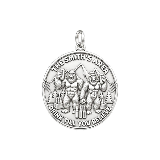 Sasquatch Cheers Charm Bracelet – Personalized Couple Gift – silver plated 3 cm charm, front view