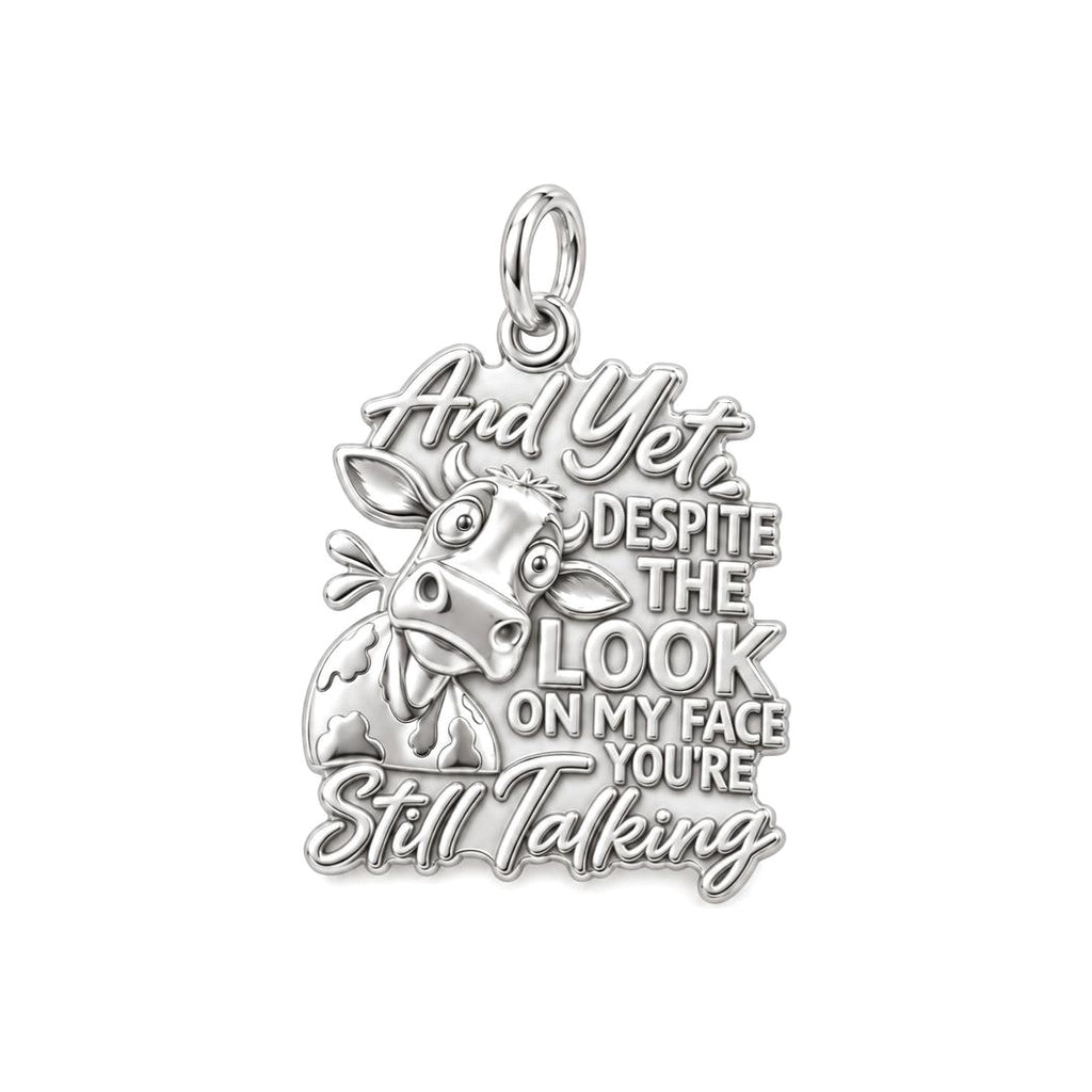 Sassy Cow Attitude Charm Bracelet – Personalized Funny Gift – worn on the wrist on a black cord bracelet