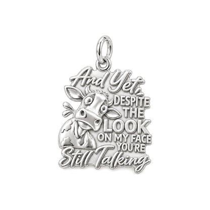 Sassy Cow Attitude Charm Bracelet – Personalized Funny Gift – worn on the wrist on a black cord bracelet