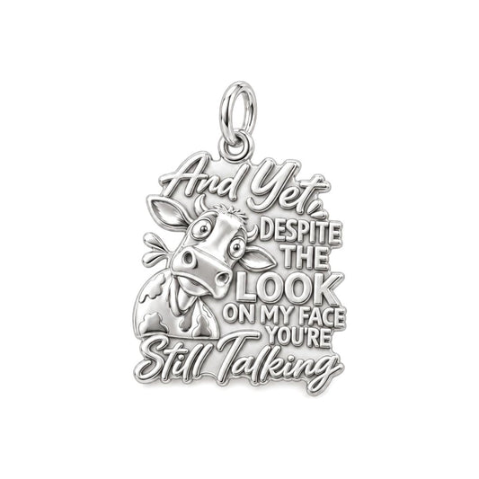Sassy Cow Attitude Charm Bracelet – Personalized Funny Gift – worn on the wrist on a black cord bracelet