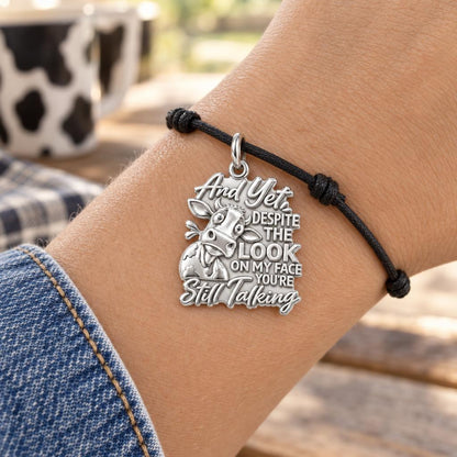 Sassy Cow Attitude Charm Bracelet – Personalized Funny Gift – back of the charm, engraving area