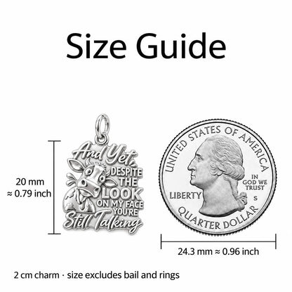 Sassy Cow Attitude Charm Bracelet – Personalized Funny Gift – size guide, 2 cm charm next to a quarter