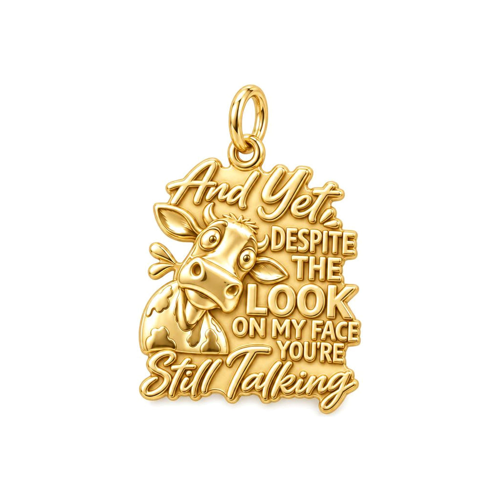 Sassy Cow Attitude Charm Bracelet – Personalized Funny Gift – 18K gold plated 2 cm charm, front view