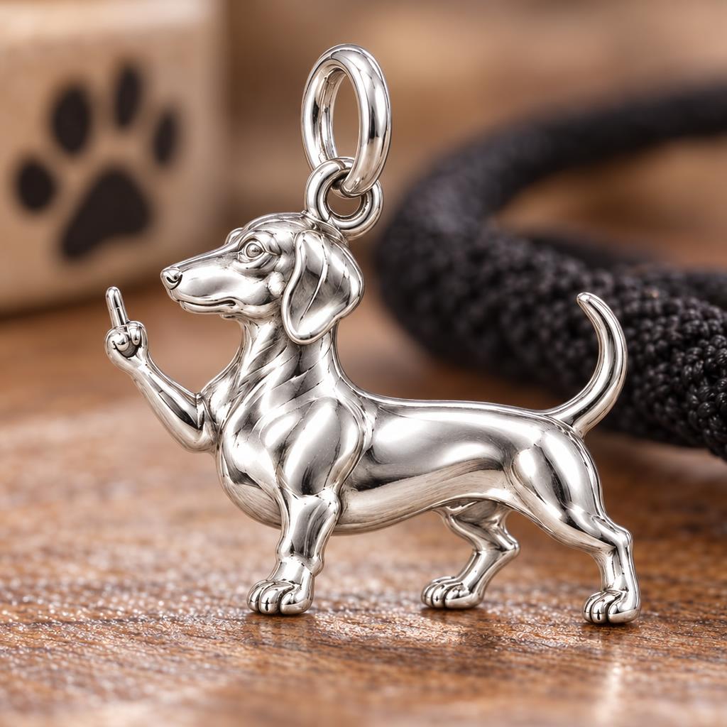 Sassy Dachshund Middle Finger Charm and Polyester Cord Bracelet Set