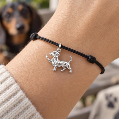 Sassy Dachshund Middle Finger Charm and Polyester Cord Bracelet Set