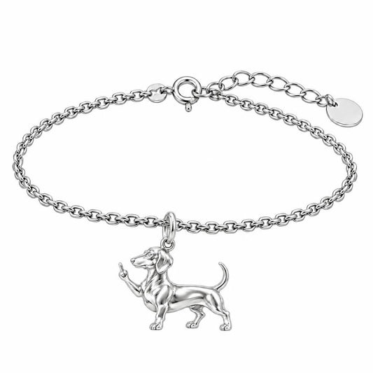Sassy Dachshund Sassing Back Charm Bracelet Set – silver, front view