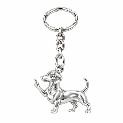 Sassy Dachshund Sassing Back Charm Keychain – silver, front view