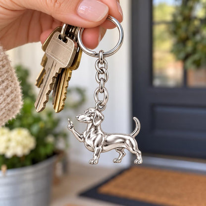Sassy Dachshund Sassing Back Charm Keychain – worn / in use