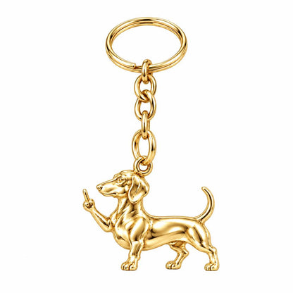 Sassy Dachshund Sassing Back Charm Keychain – 18K gold, front view