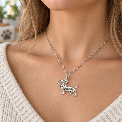 Sassy Dachshund Sassing Back Charm Necklace Set – worn / in use