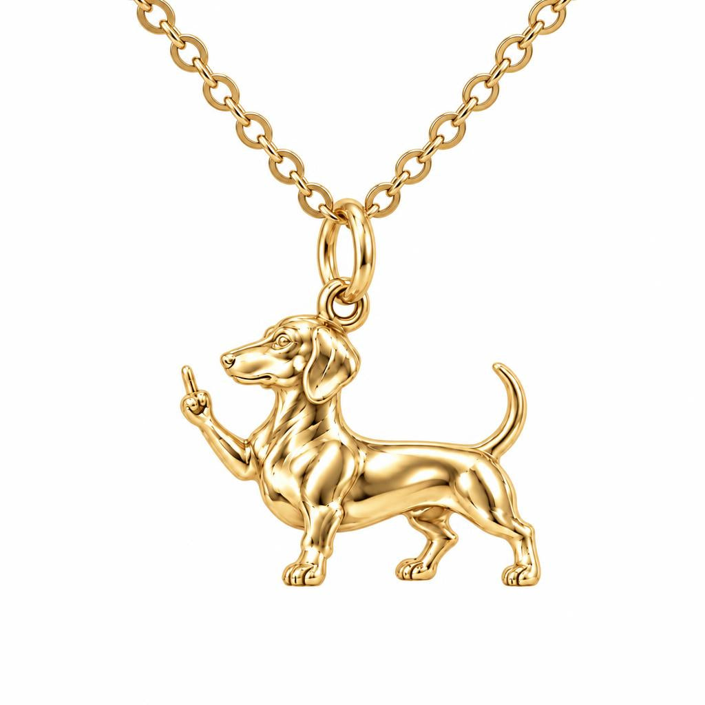 Sassy Dachshund Sassing Back Charm Necklace Set – 18K gold, front view
