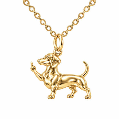 Sassy Dachshund Sassing Back Charm Necklace Set – 18K gold, front view