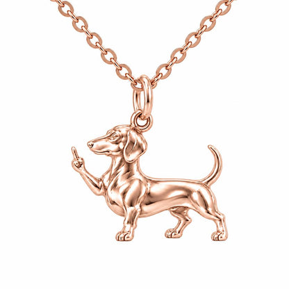 Sassy Dachshund Sassing Back Charm Necklace Set – rose gold, front view
