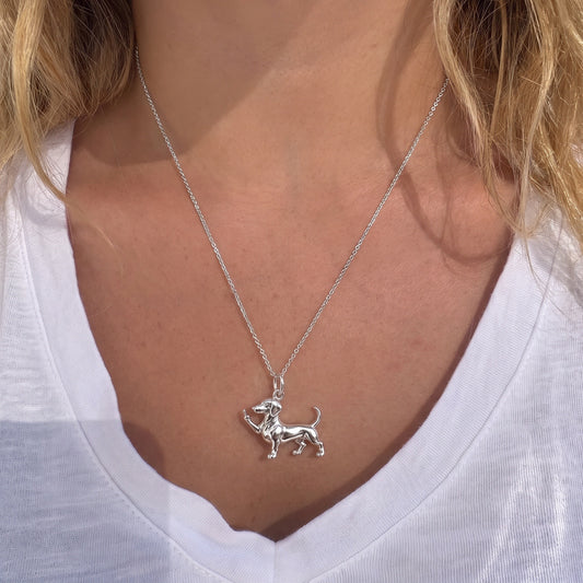 Sassy Dachshund Sassing Back Charm Necklace Set – worn / in use