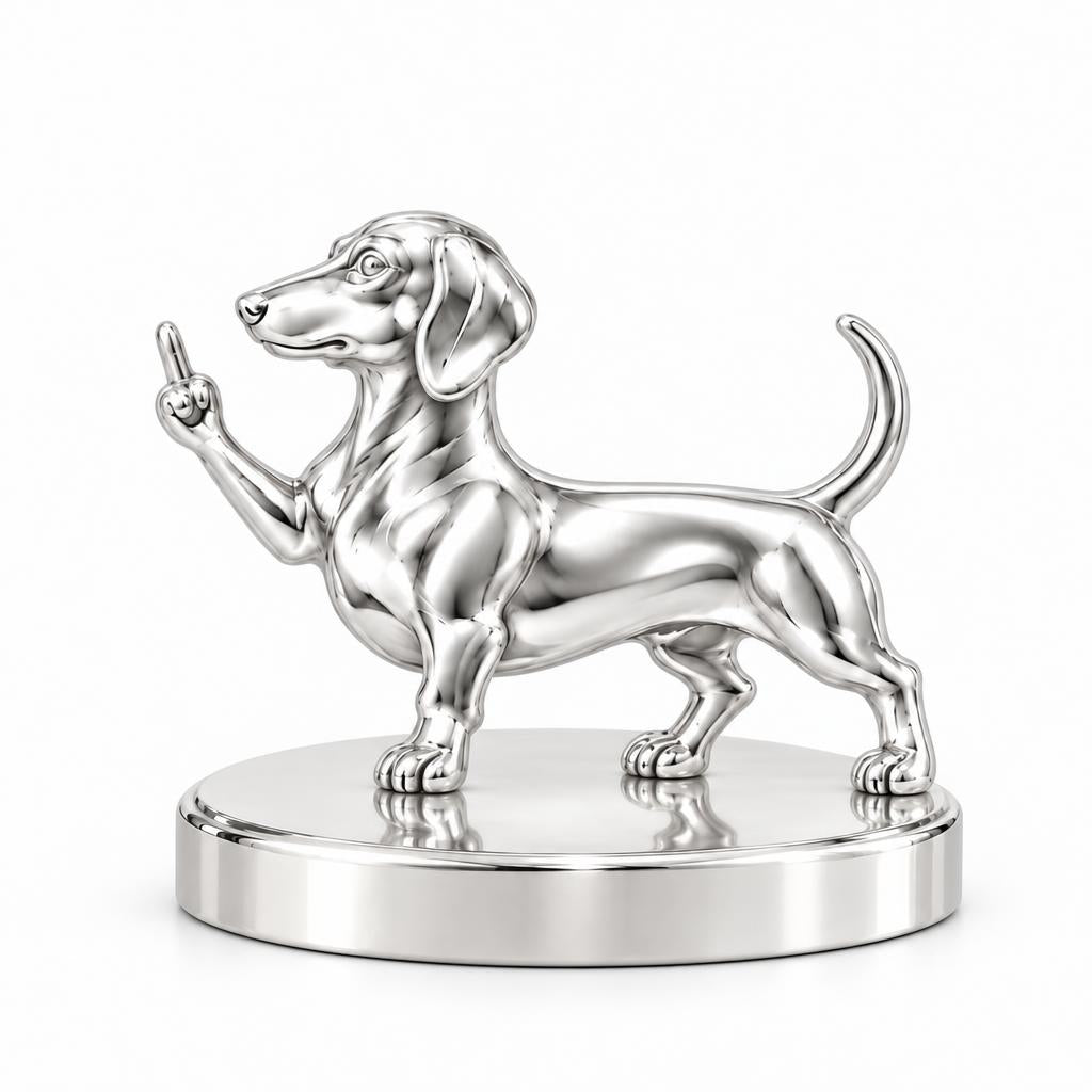 Sassy Dachshund Sassing Back Keepsake Plaque – silver, front view