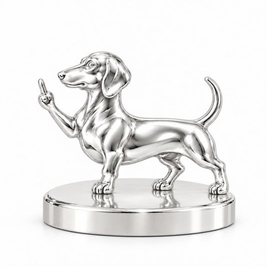 Sassy Dachshund Sassing Back Keepsake Plaque – silver, front view