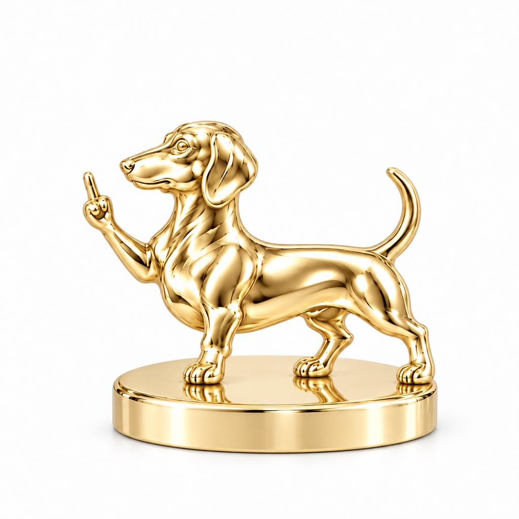 Sassy Dachshund Sassing Back Keepsake Plaque – 18K gold, front view