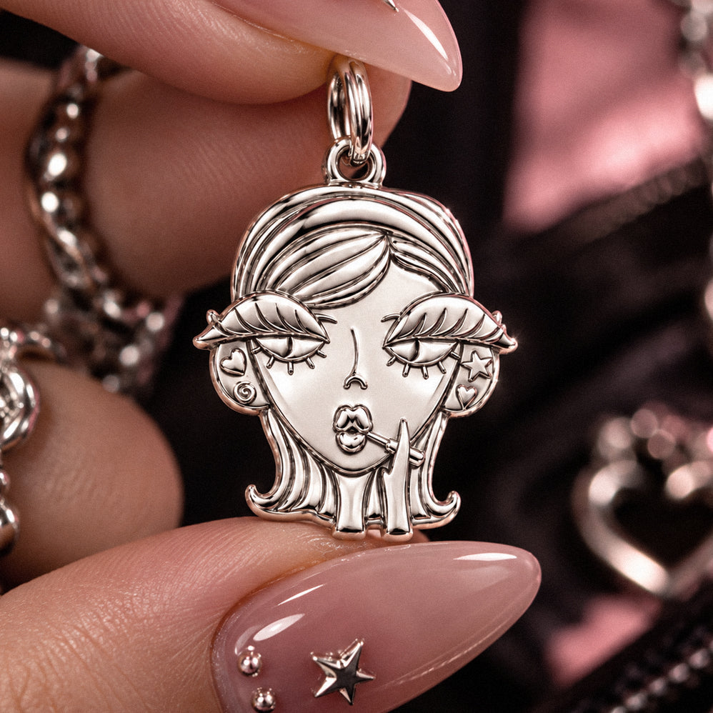 Sassy Girl Silver Charm – Bold Attitude, Iconic Style – macro detail of the charm