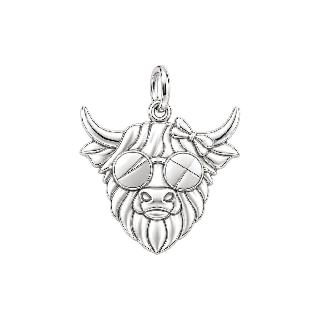 Sassy Highland Cow Charm Bracelet – Personalized Mom Gift – silver charm, front view