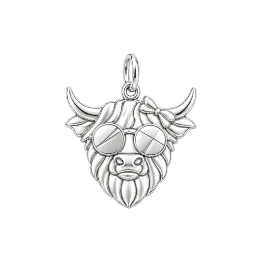 Sassy Highland Cow Charm Bracelet – Personalized Mom Gift – silver charm, front view