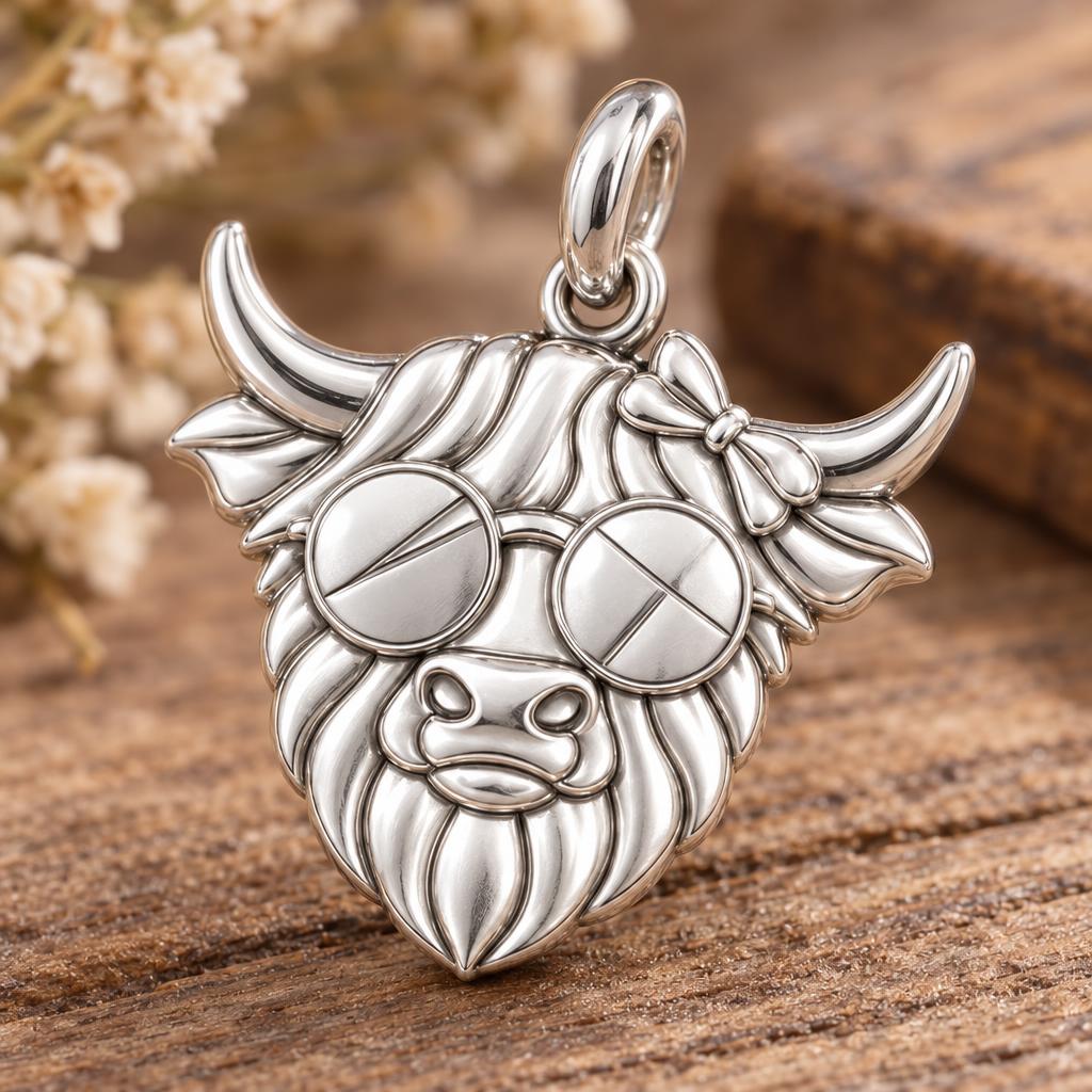 Sassy Highland Cow Charm Bracelet – Personalized Mom Gift – macro detail of the charm