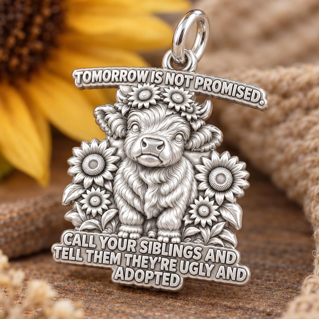 Sassy Highland Cow Charm Bracelet – Personalized Sibling Gift – macro detail of the charm