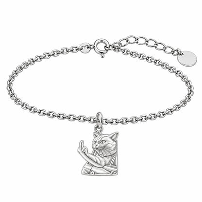 Sassy Hissing Cat Charm Bracelet Set – silver, front view