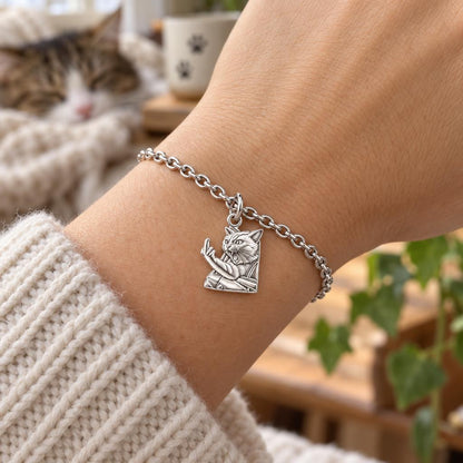 Sassy Hissing Cat Charm Bracelet Set – worn / in use