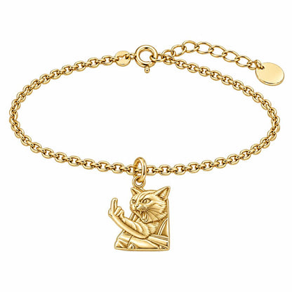 Sassy Hissing Cat Charm Bracelet Set – 18K gold, front view