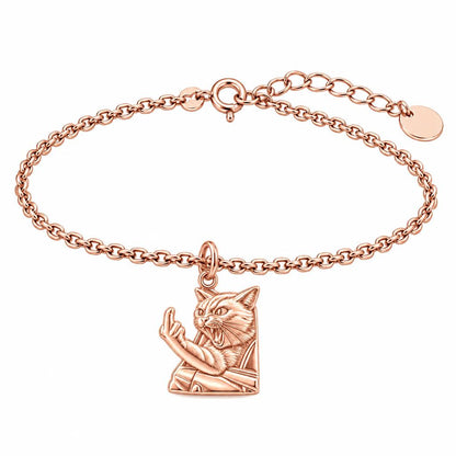 Sassy Hissing Cat Charm Bracelet Set – rose gold, front view